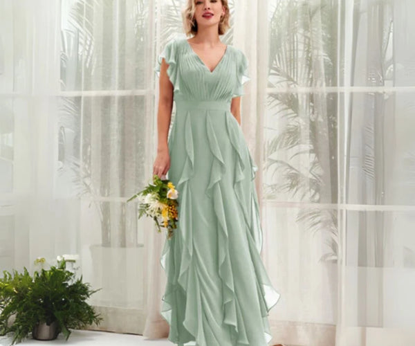 Robe Demoiselle d'Honneur Vert Sauge 💚 Élégance Assurée