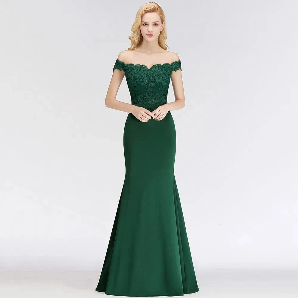 Robe de soirée mariage élégante épaules dénudées longue dentelle noire silhouette mouillante