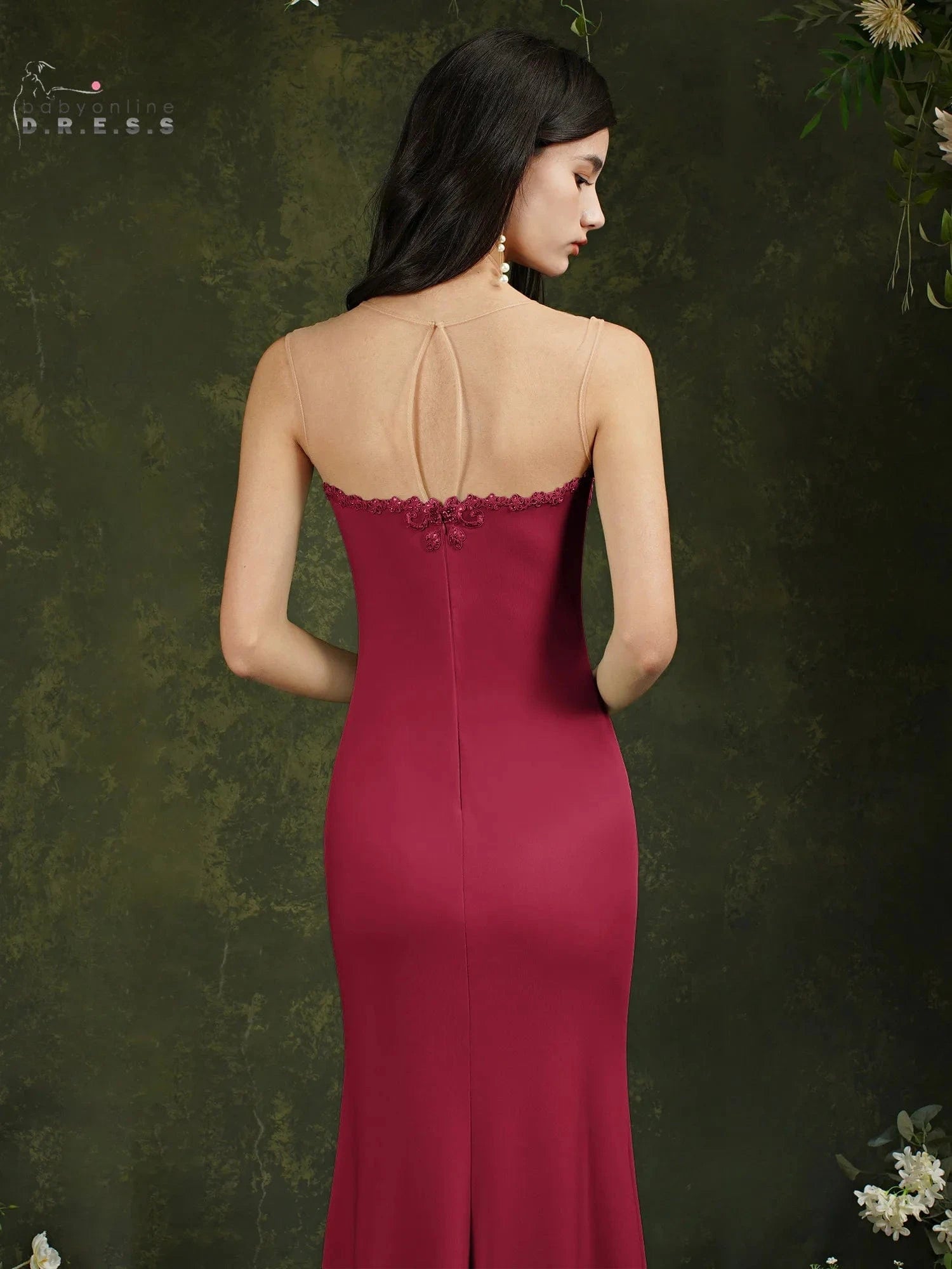 robe demoiselle d'honneur chic longue sirène élégante pour mariage invité coupe moulante sans manches