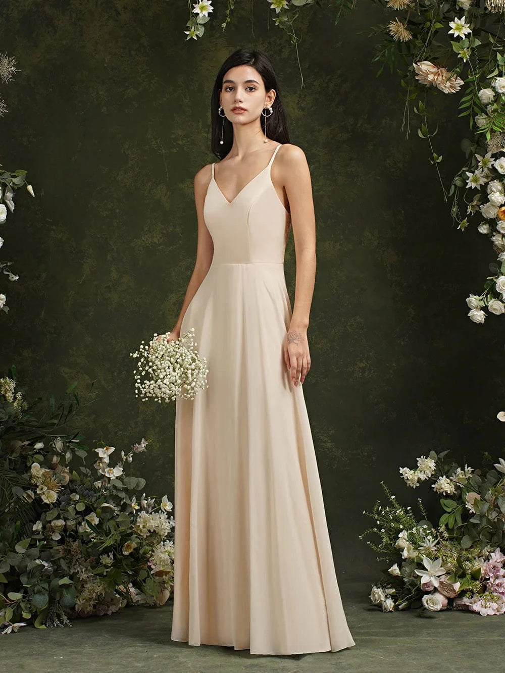 robe mariage invitée chic longue évasée bleu dos nu sans manches silhouette trapèze été élégante