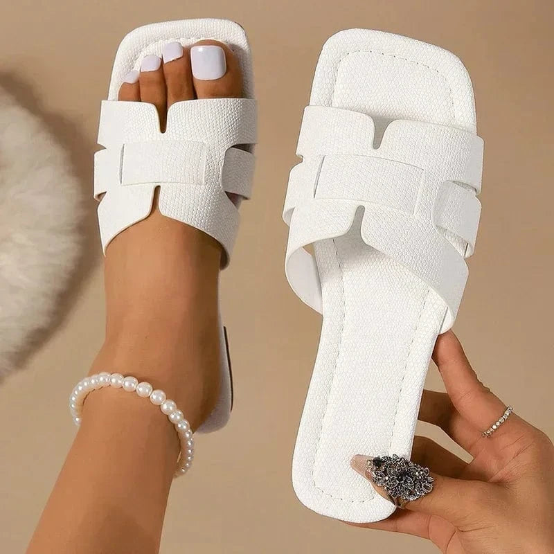 claquettes blanches été en simili cuir confortables pour femme avec semelle épaisse et style décontracté