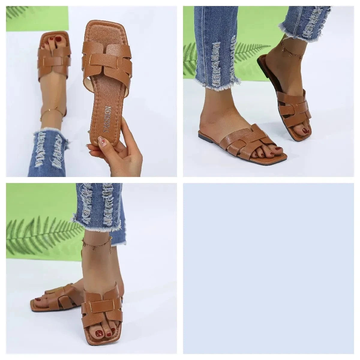 claquettes marron été femme en simili cuir à bride croisée confortables pour la plage ou la maison