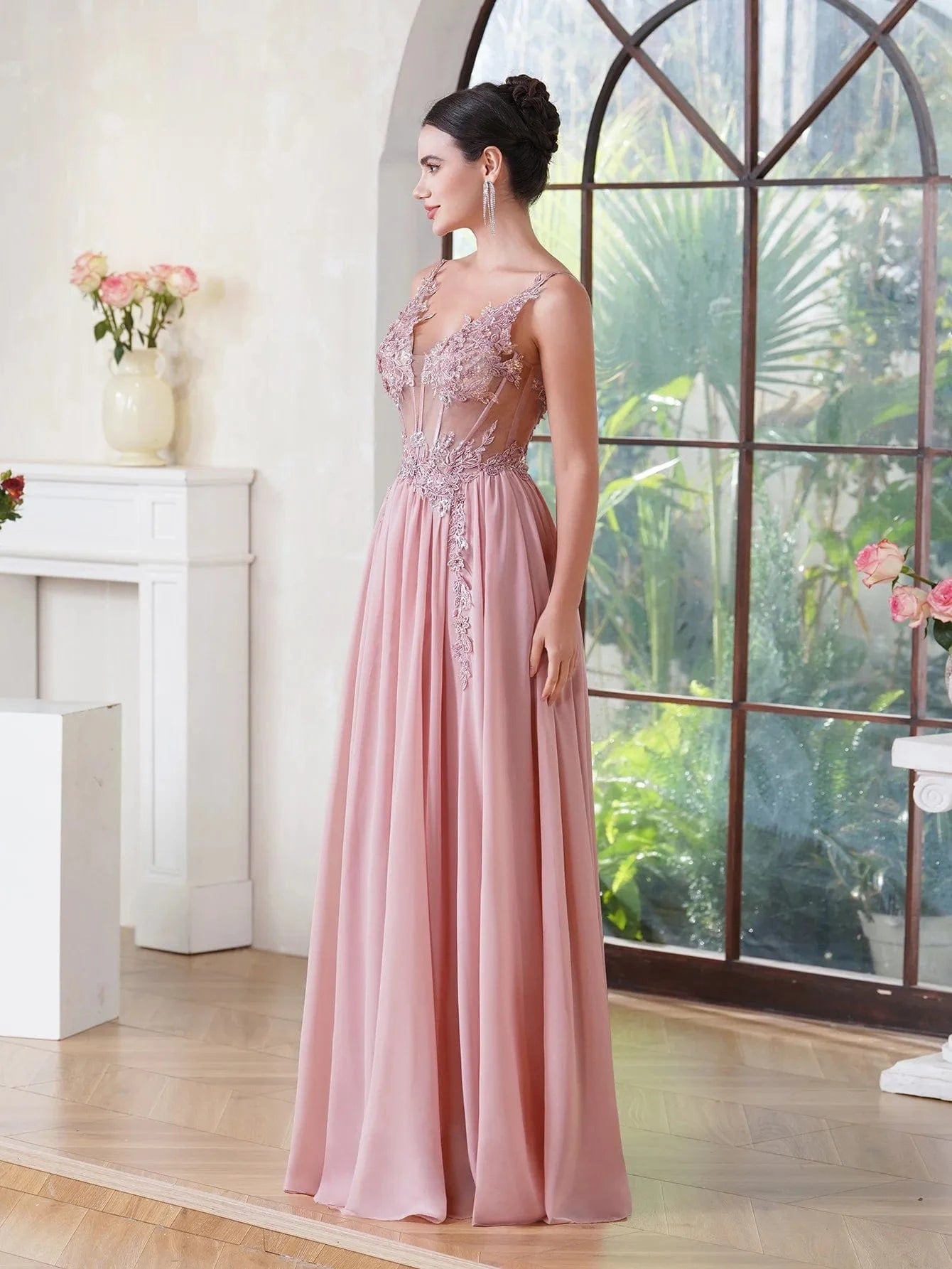 robe de soirée longue princesse fluide pour mariage grande taille élégante et chic manches longues