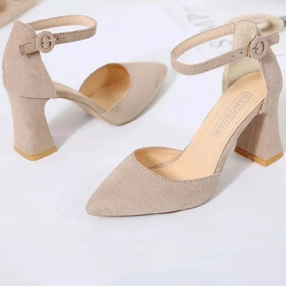 escarpins beige chic à talon carré pour mariage ou soirée, élégants et confortables pour femme