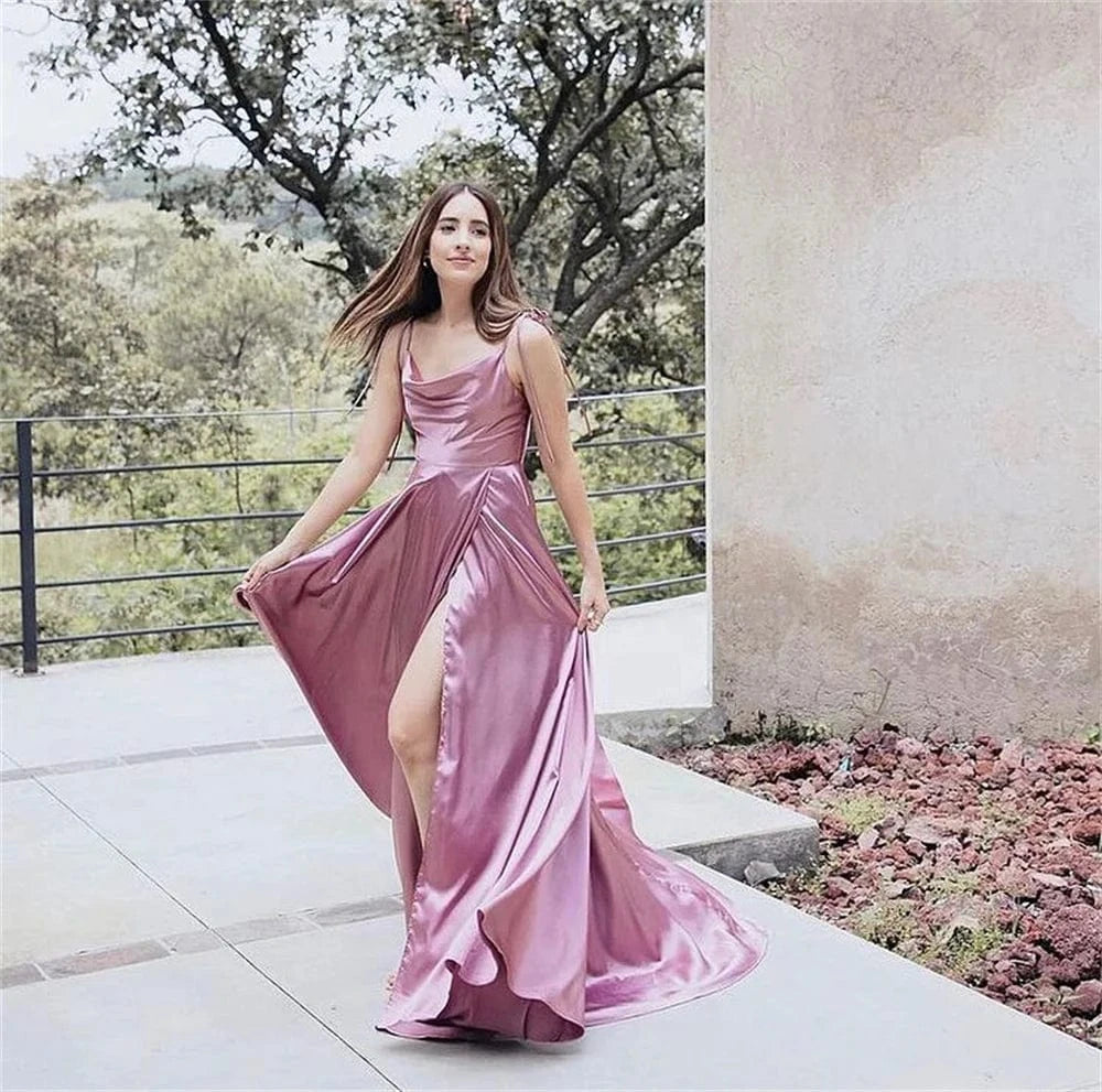 robe de soirée sexy longue fendue en satin pour mariage invité chic ou gala élégant