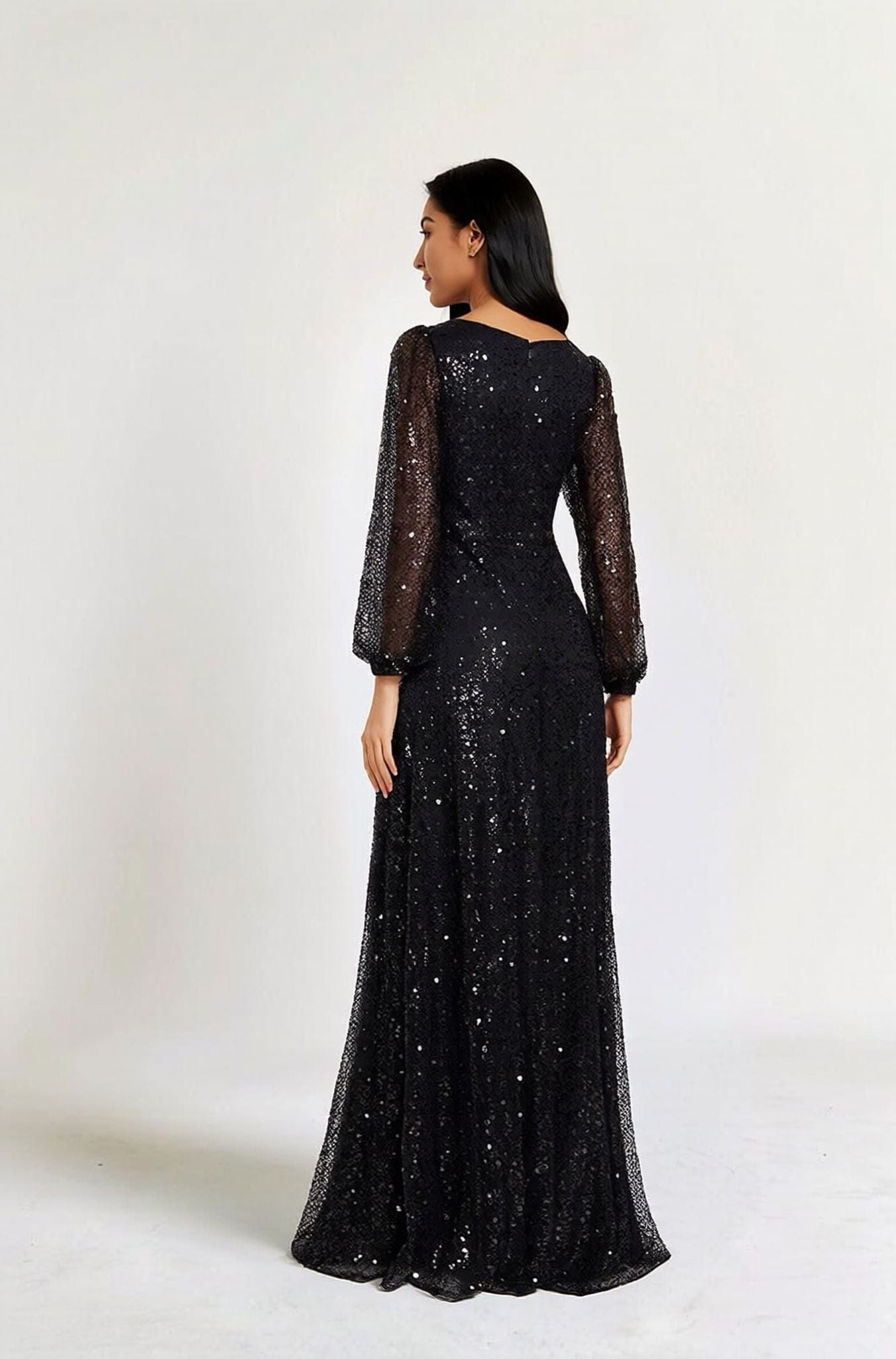 Robe à paillettes à manches longues noire