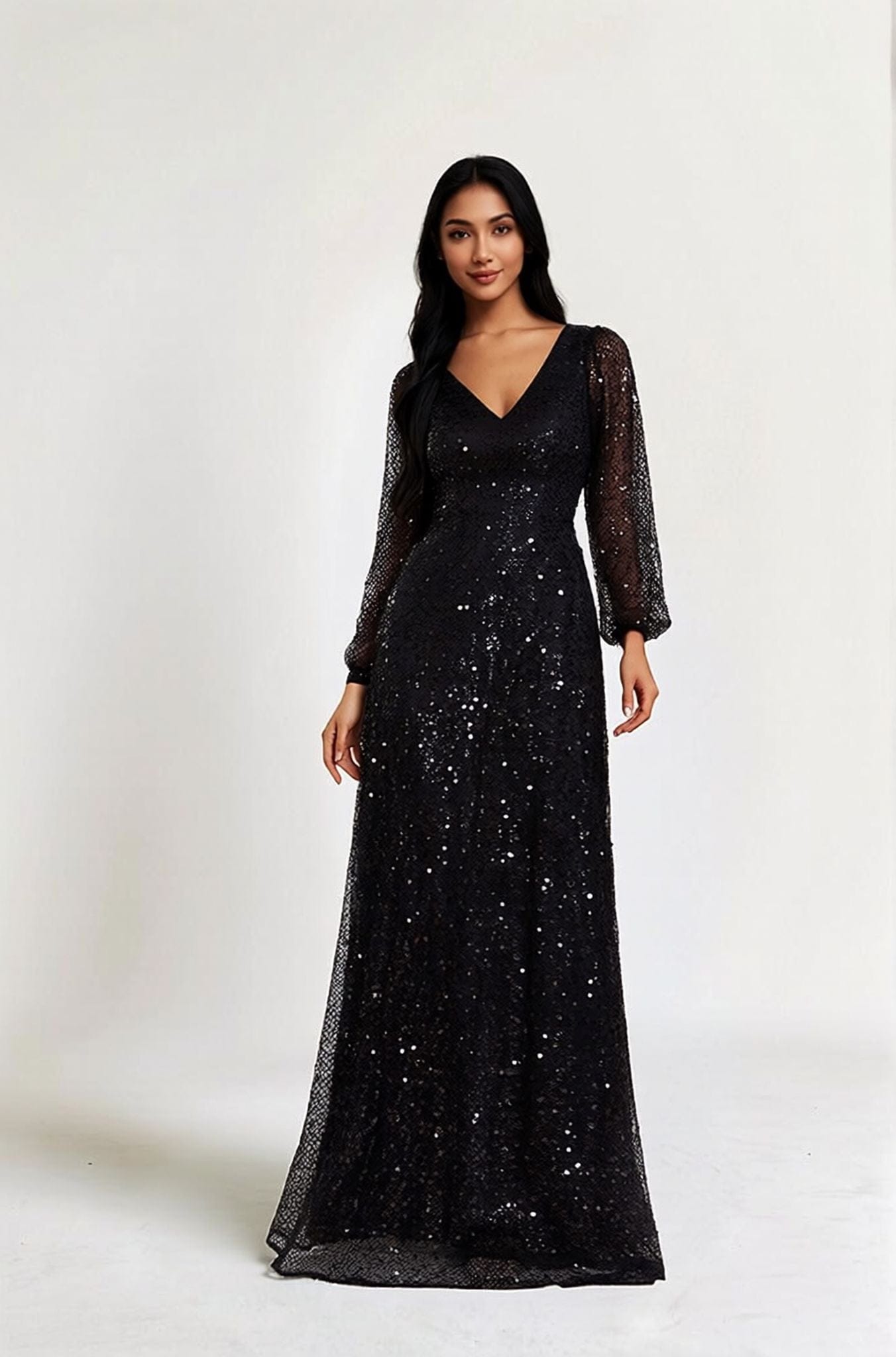 Robe à paillettes à manches longues noire