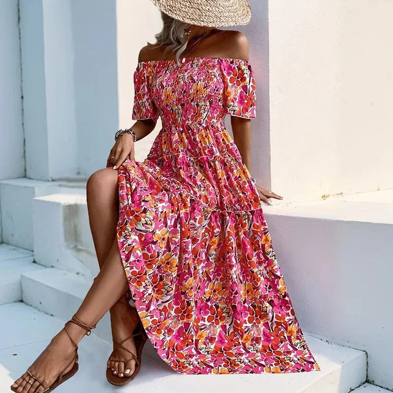 robe bohème fleurie épaules dénudées courte d’été style champêtre idéal invité mariage ou plage