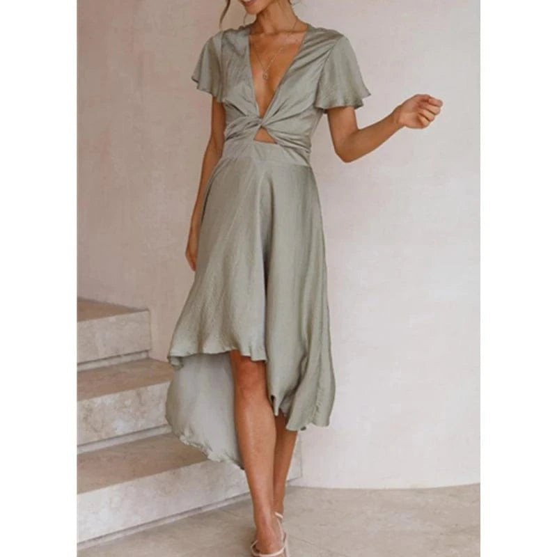 robe bohème asymétrique été manches bouffantes fluide légère parfaite pour mariage ou baptême en plein air
