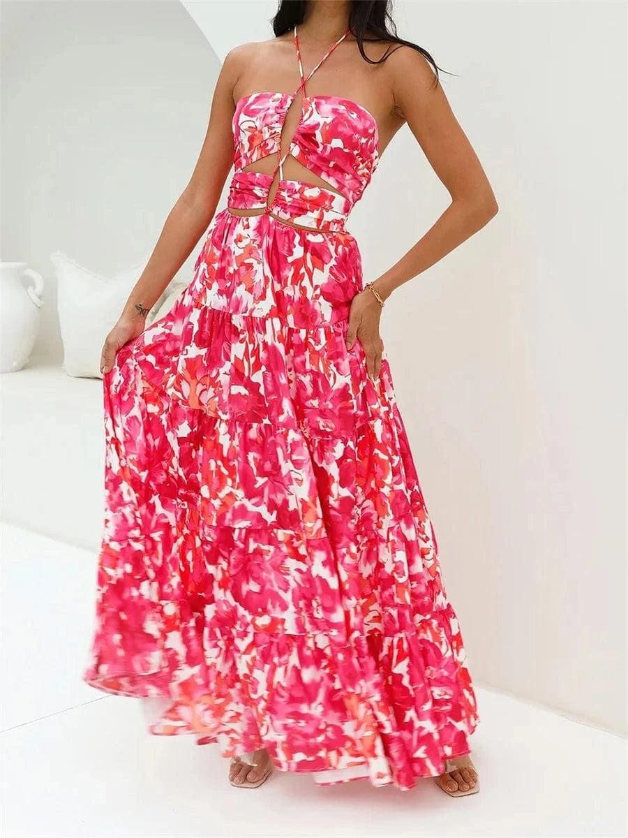 Robe bohème longue fleurie fluide