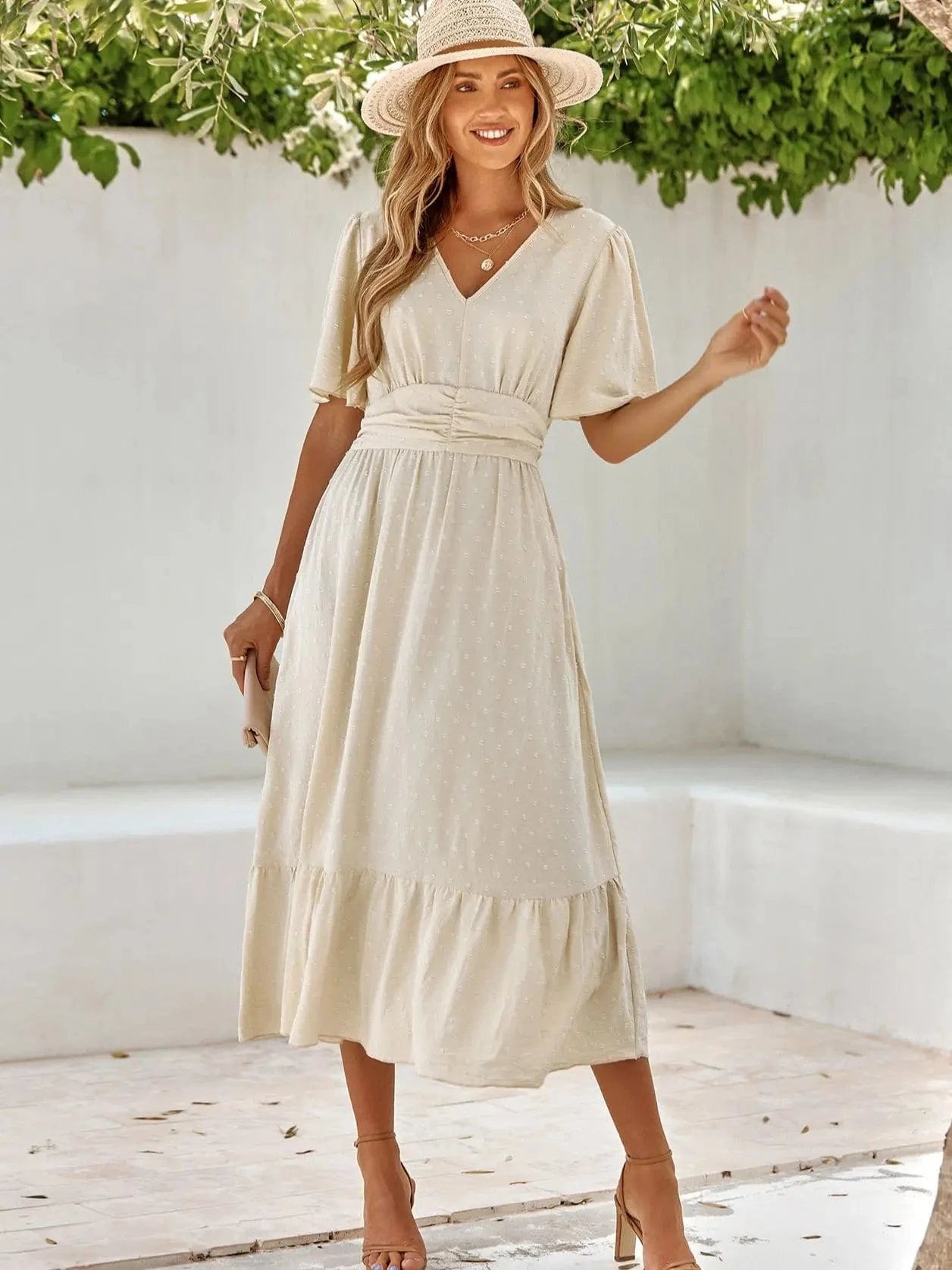 Robe bohème midi fluide manches courtes