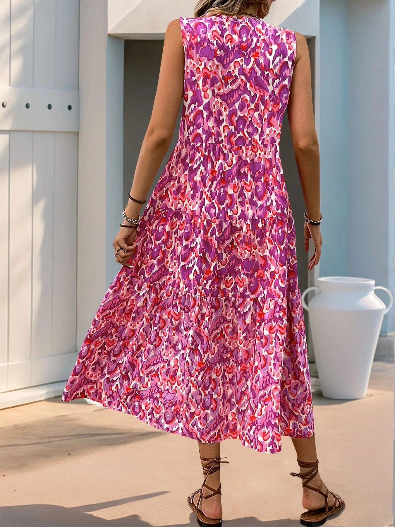 robe bohème sans manches longue fleurie idéale pour un mariage d’été ou une soirée champêtre chic