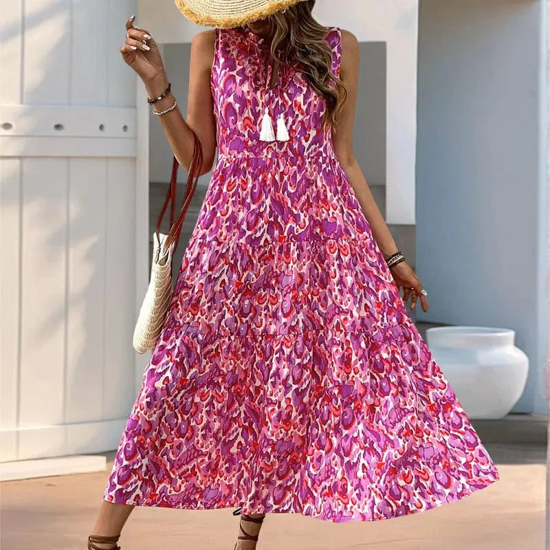 robe bohème sans manches fleurie longue été pour mariage invité chic coupe trapèze fluide et légère