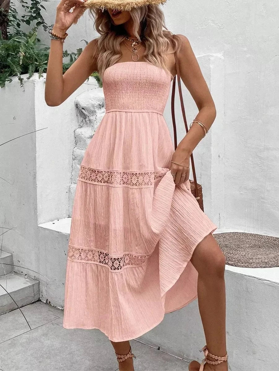 robe bustier bohème midi pour été en tissu léger, idéale pour un look chic et décontracté