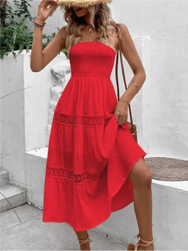robe bustier bohème midi idéale pour l’été, fluide et légère pour un look chic et décontracté