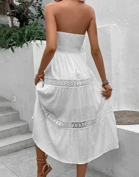 robe bustier bohème midi pour été en tissu léger, idéale pour un look chic et décontracté