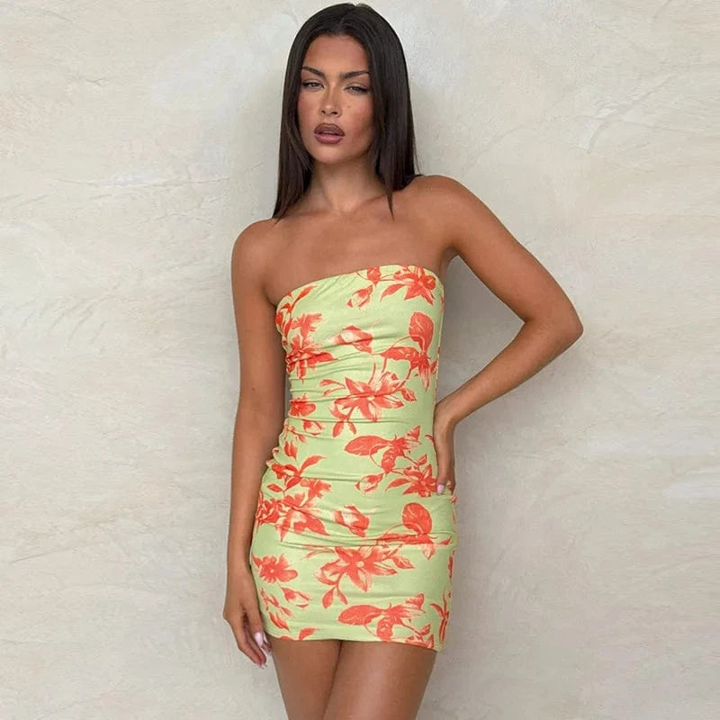 Robe bustier mini moulante fleurie