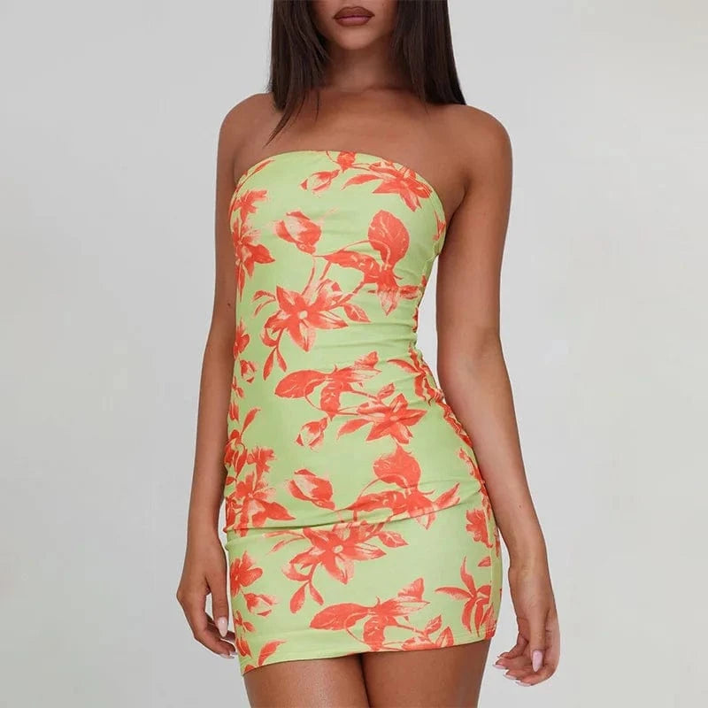 Robe bustier mini moulante fleurie