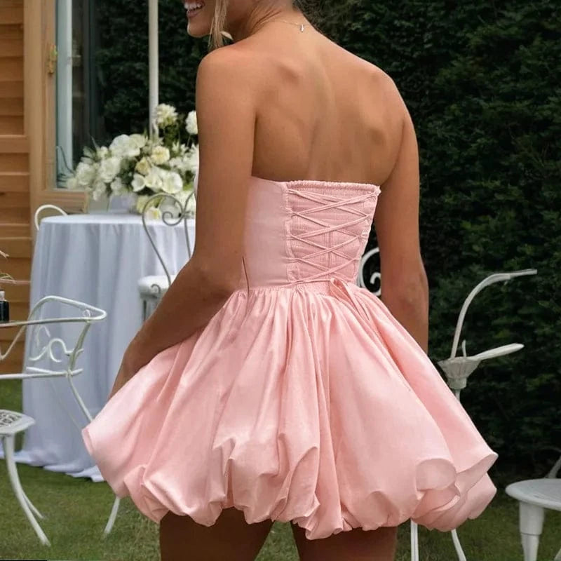 Robe bustier rose laçage au dos