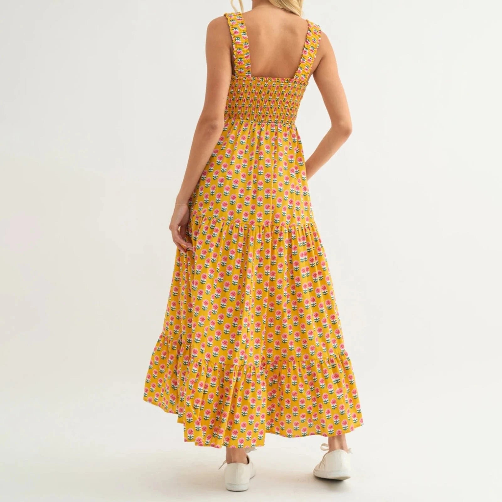 Robe champêtre longue col carré