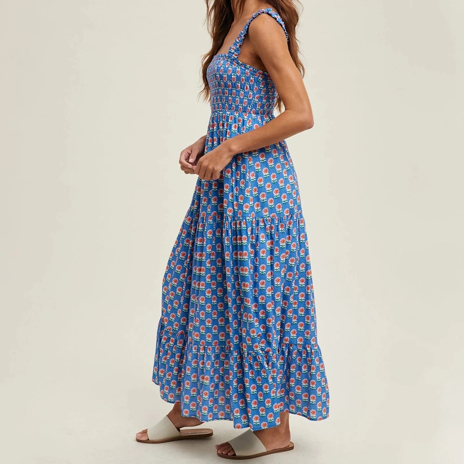 Robe champêtre longue col carré