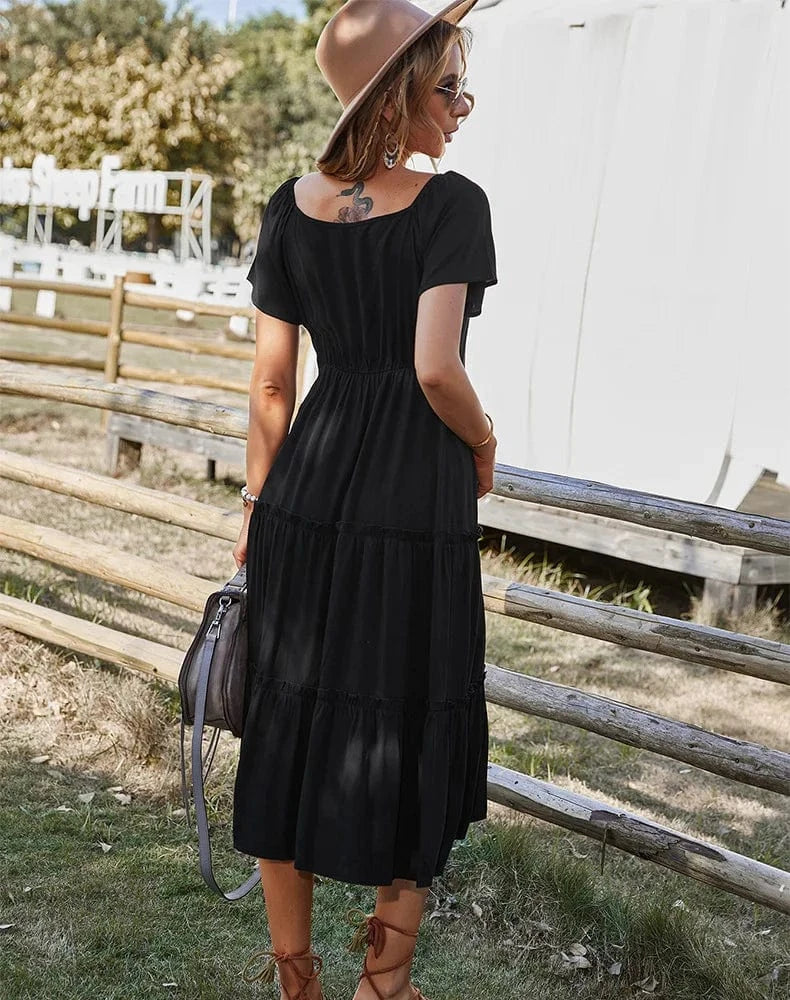 Robe champêtre midi manches courtes