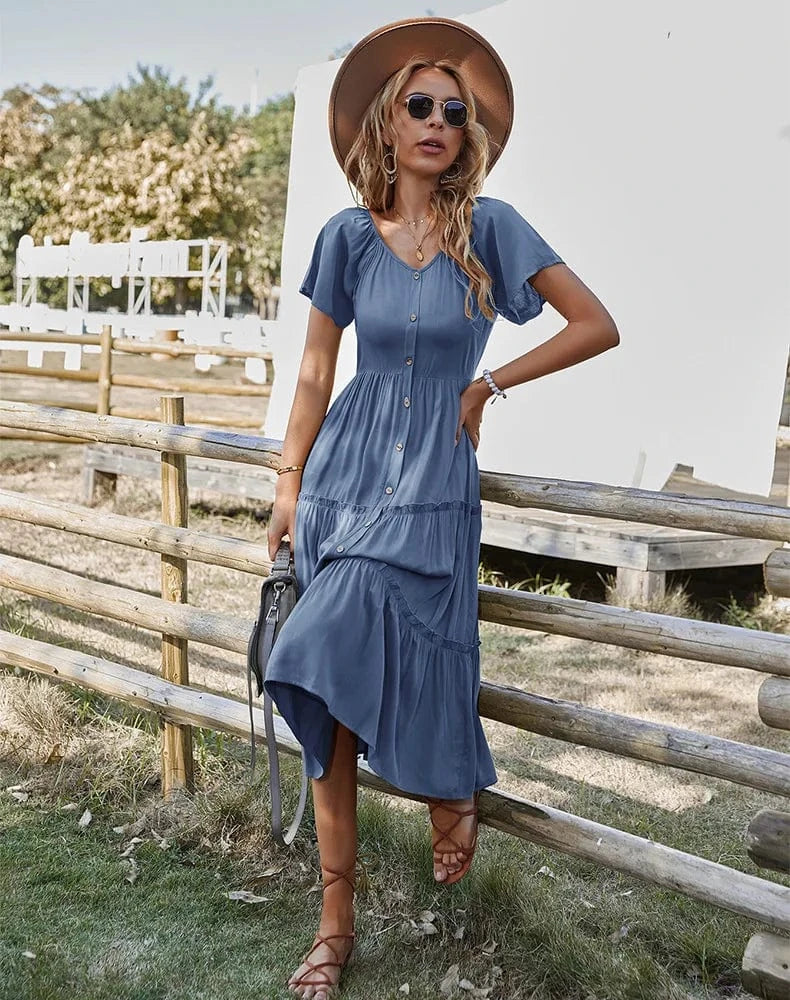 Robe champêtre midi manches courtes