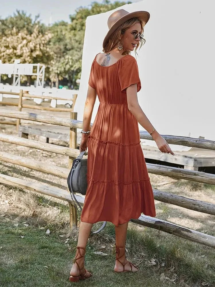 Robe champêtre midi manches courtes