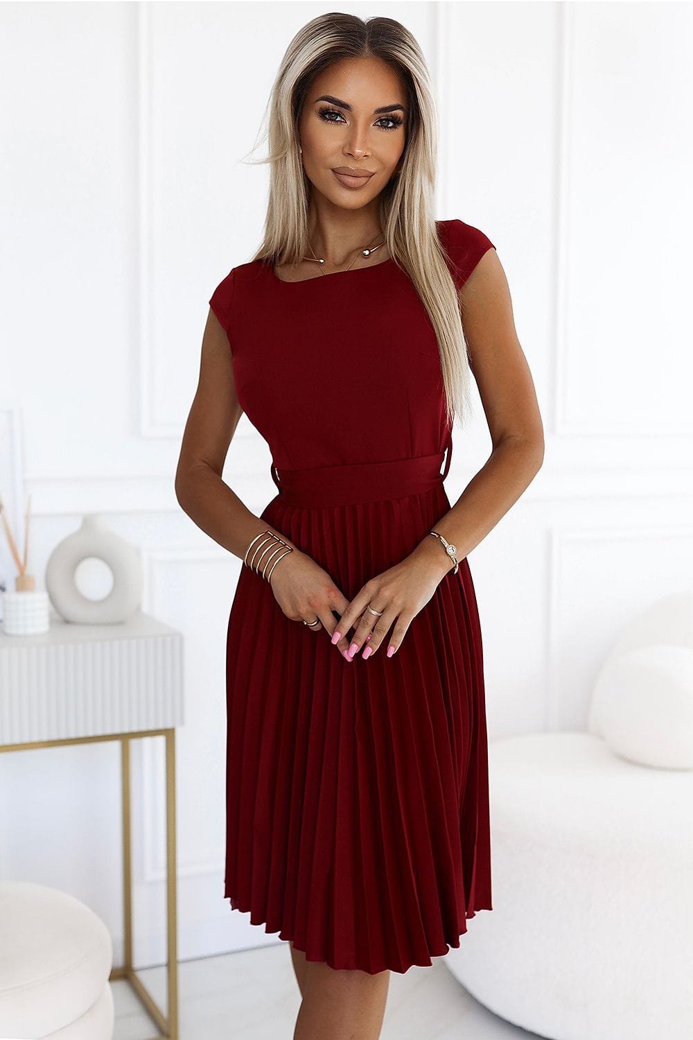 robe cocktail plissée manches courtes longue fluide été chic rose poudré pour mariage invité