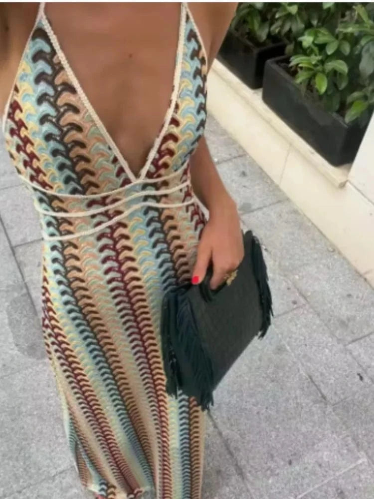 Robe crochet multicolore longue