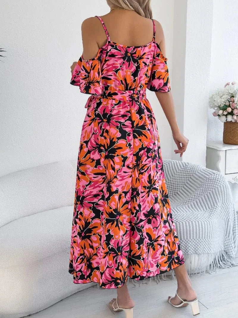 robe midi fleurie été bohème trapèze sans manches légère pour une journée ensoleillée ou plage