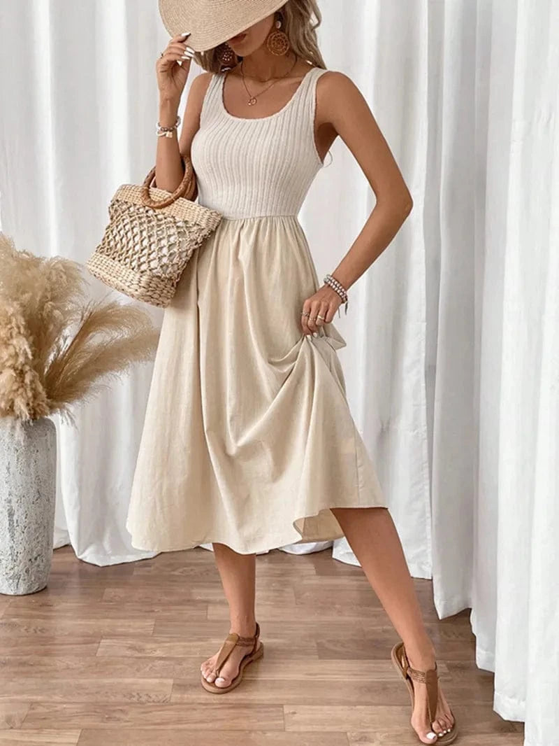 robe d’été décontractée beige sans manches fluide femme parfaite pour un look casual estival