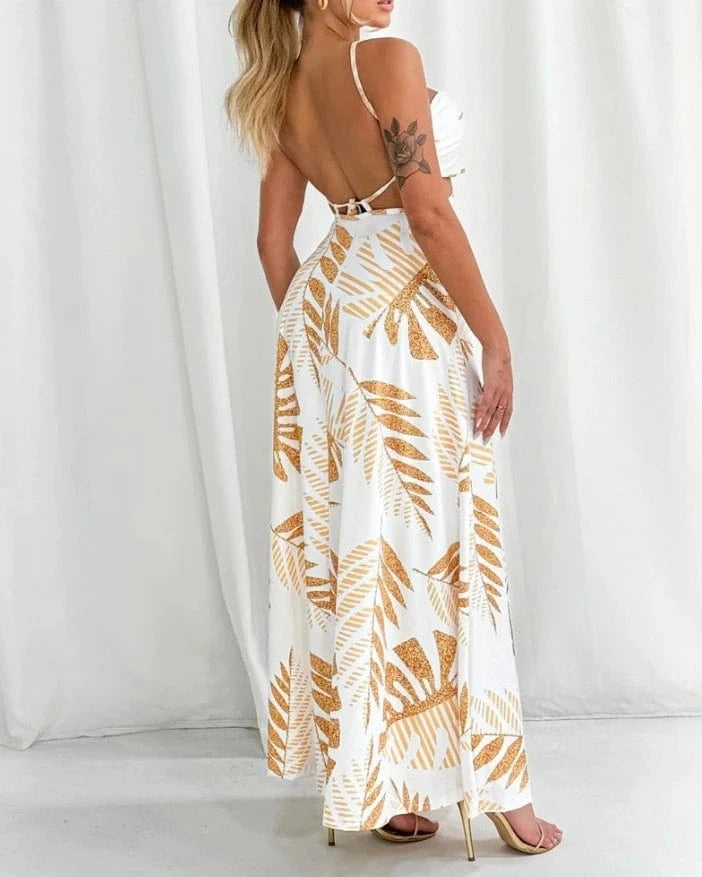 robe d’été dos nu longue imprimé tropical fluide femme idéale pour vacances ou soirée plage