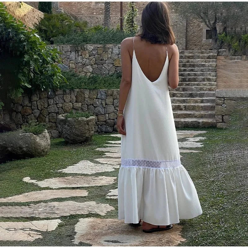 robe bohème dos nu longue et fluide idéale pour un mariage d'été ou une cérémonie champêtre élégante