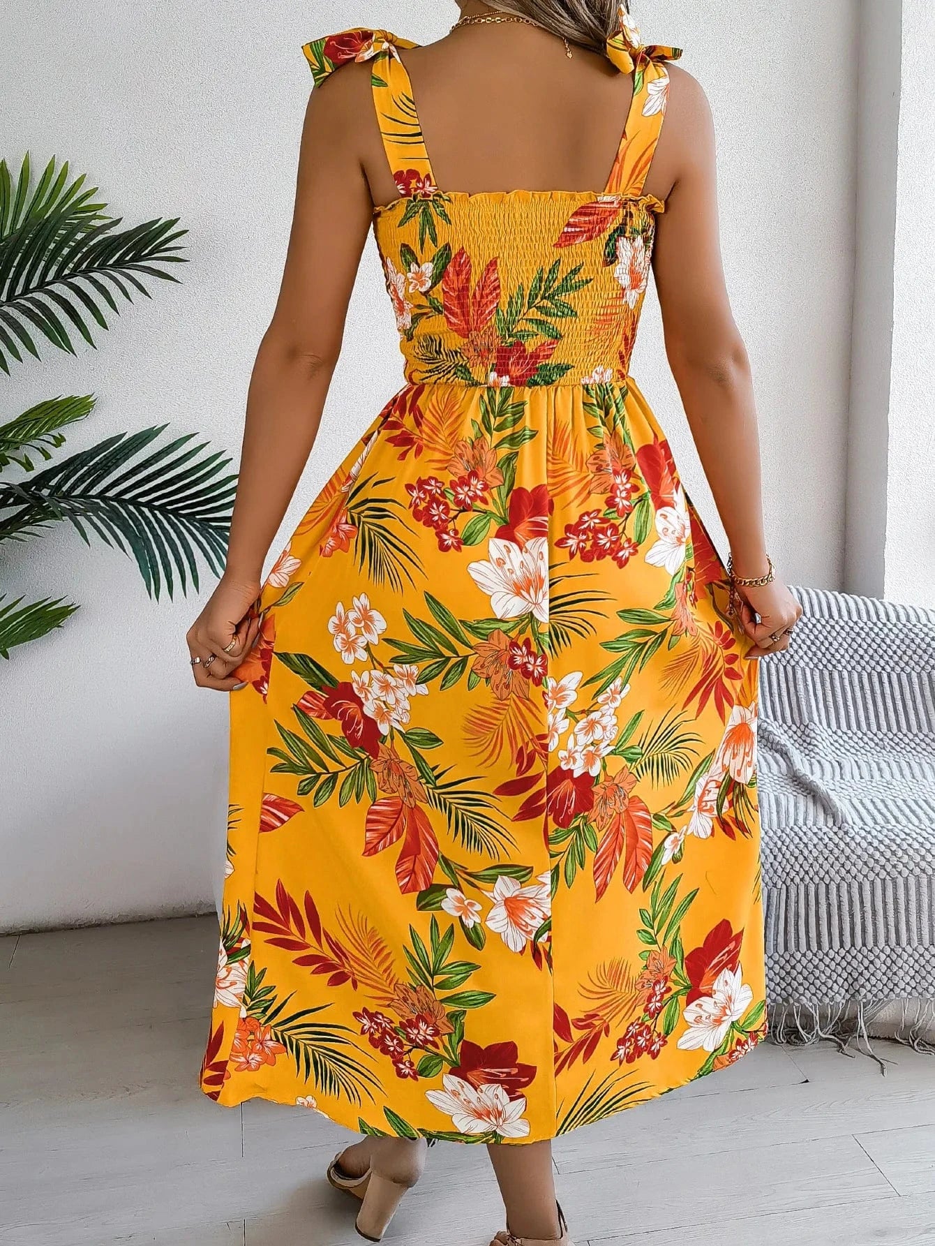 robe été bohème fleurie midi légère à bretelles fines pour femme invitée mariage champêtre
