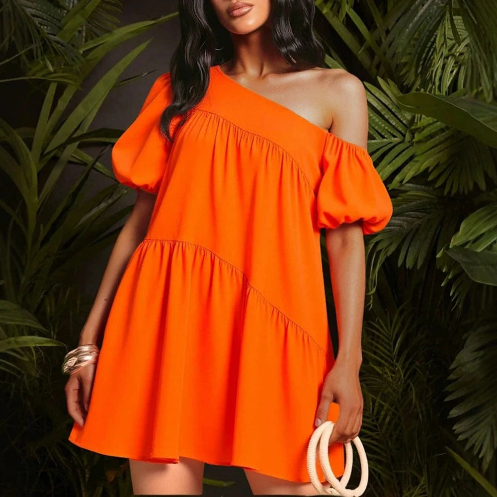 robe été orange fluide manches courtes trapèze courte casual légère parfaite pour les vacances d’été