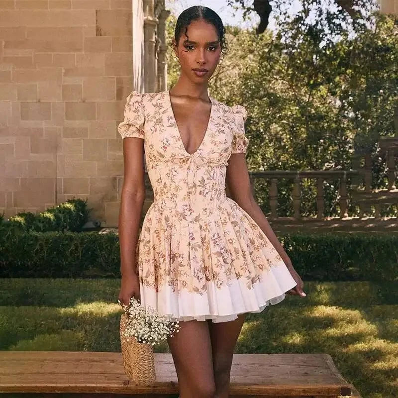 Robe d'été patineuse courte à imprimé floral