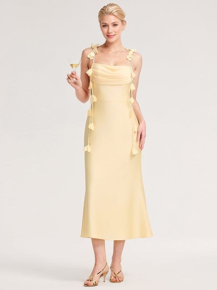 Robe d'invitée mariage jaune à bretelles