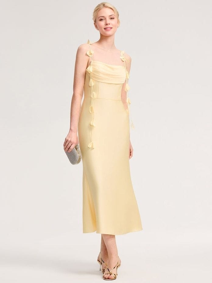 Robe d'invitée mariage jaune à bretelles