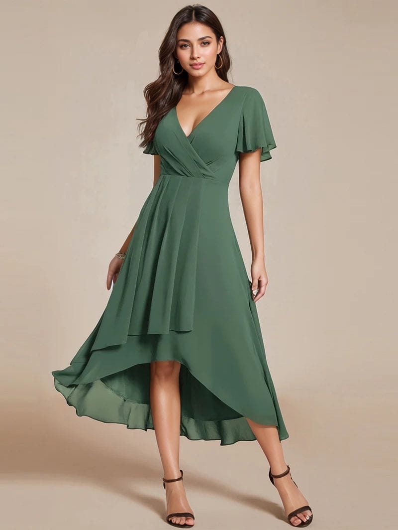 Robe de cocktail asymétrique verte