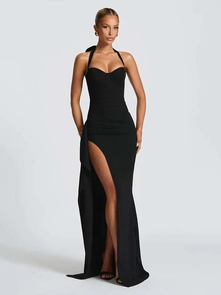 Robe de gala longue fendue dos nu