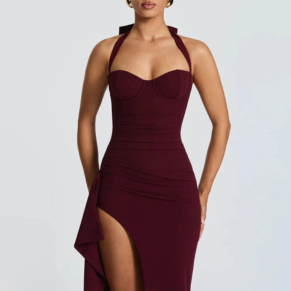 Robe de gala longue fendue dos nu