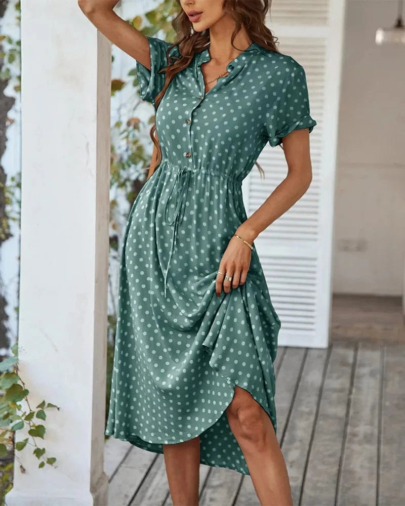 Robe de jour à pois fluide manches courtes