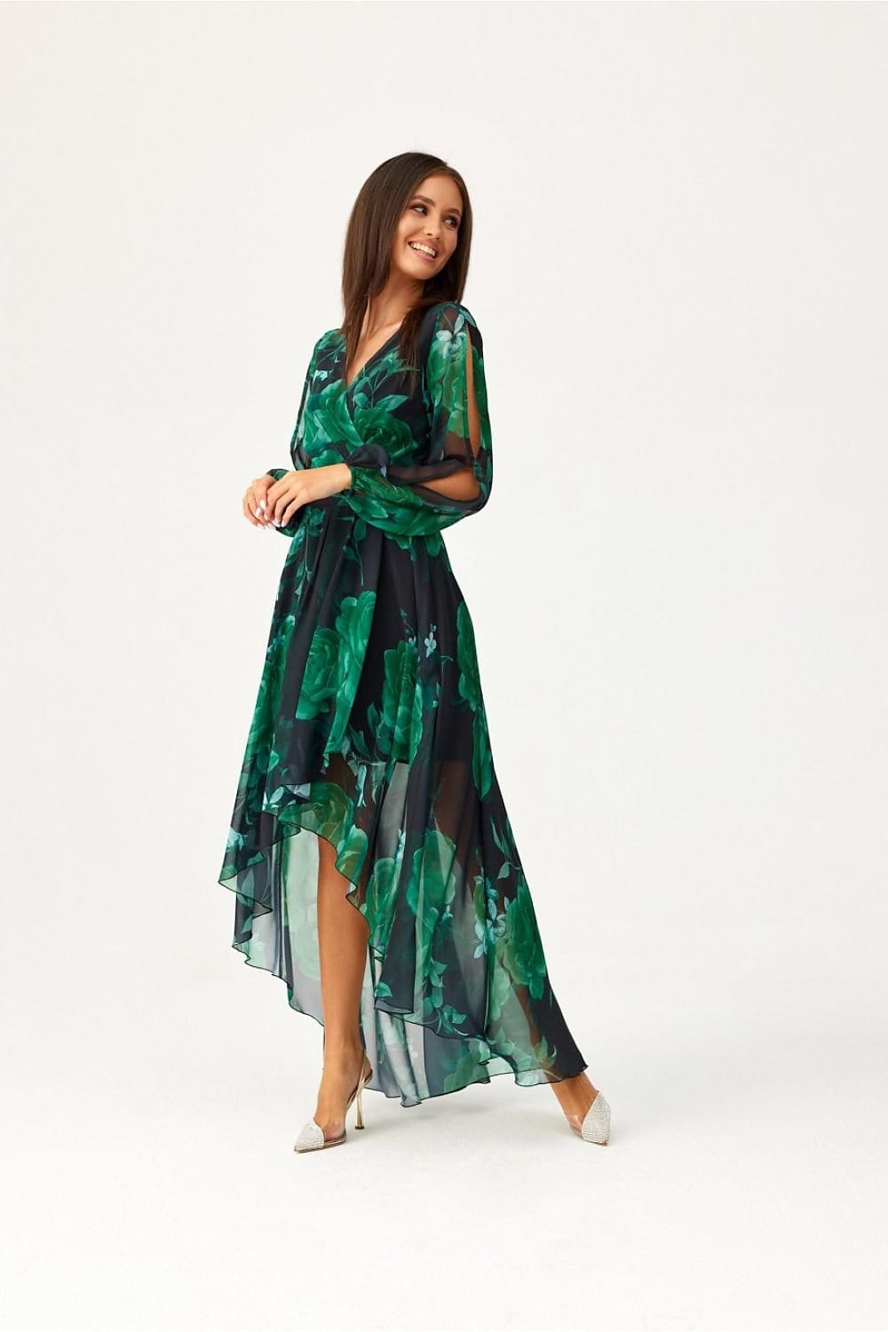 robe asymétrique bohème manche longue idéale pour un mariage invité chic ou une soirée d'été élégante