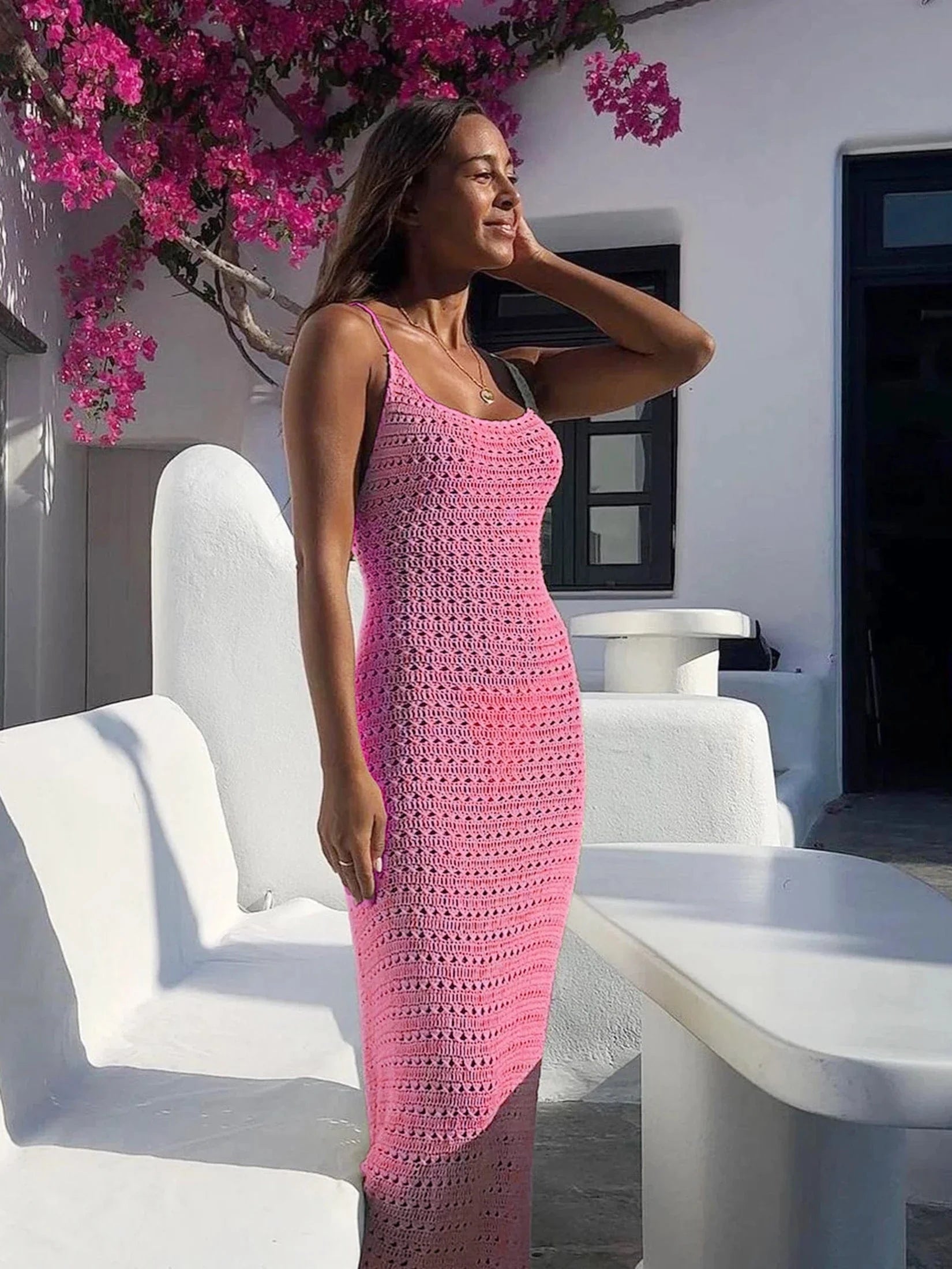 Robe de plage crochet longue fendue dos nu