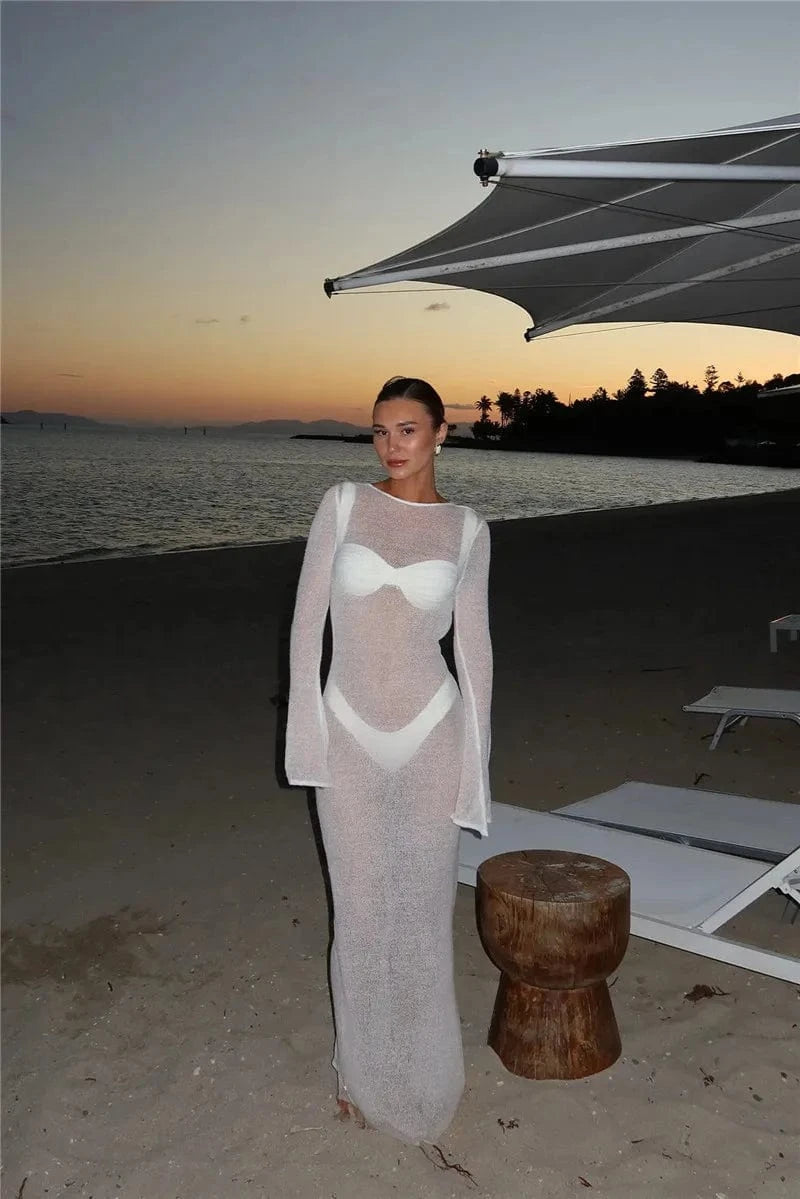Robe de plage manches longues transparente