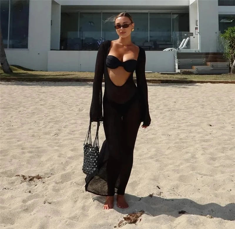 Robe de plage manches longues transparente