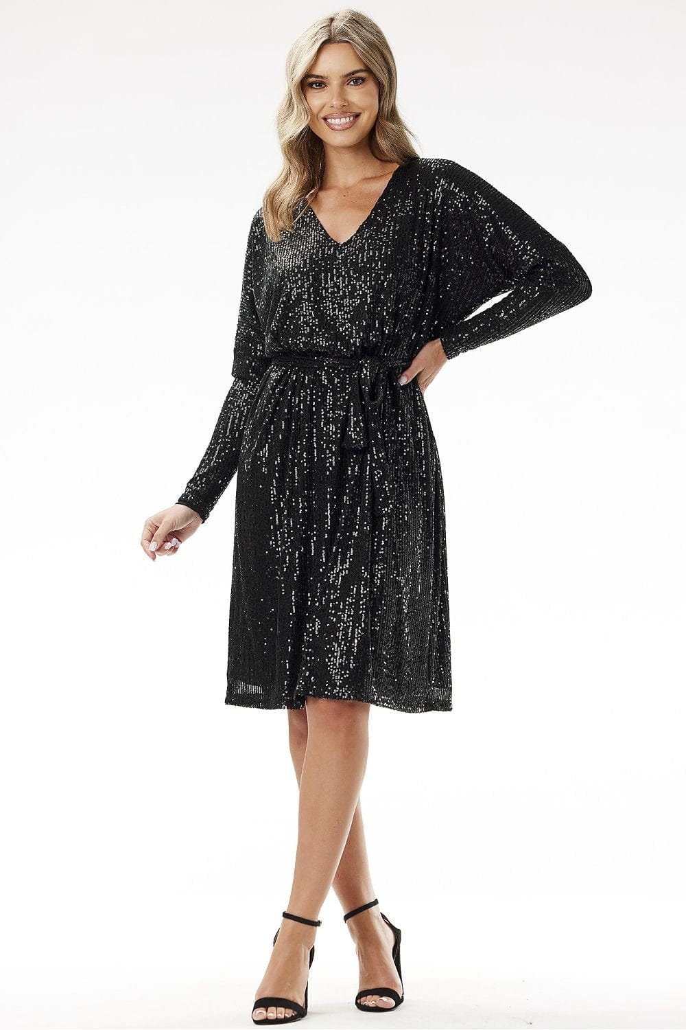 robe soirée pailletée manches longues noire moulante longue idéale pour nouvel an ou soirée chic
