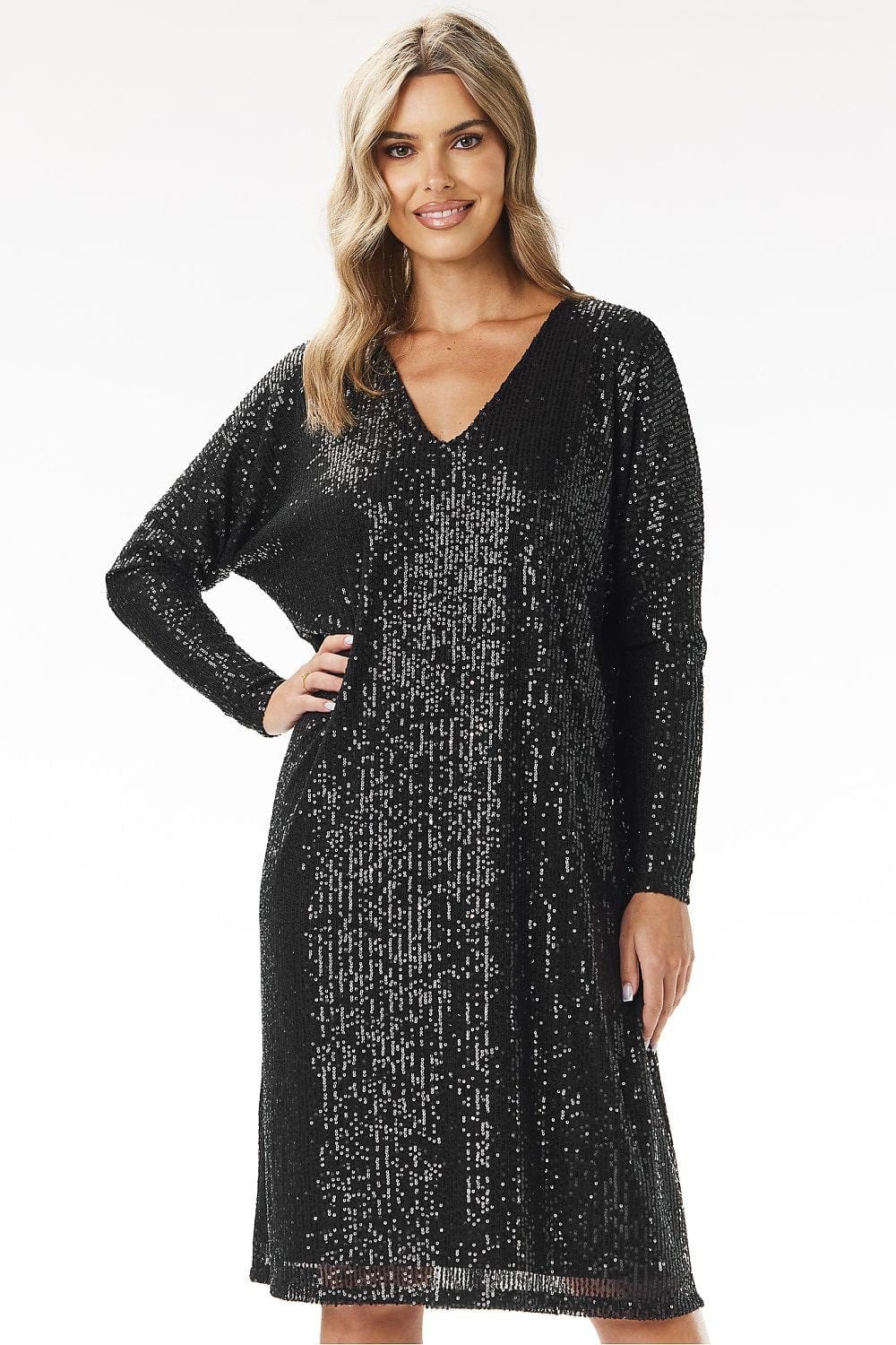 robe soirée manches longues pailletée noire moulante pour nouvel an ou mariage grande taille chic