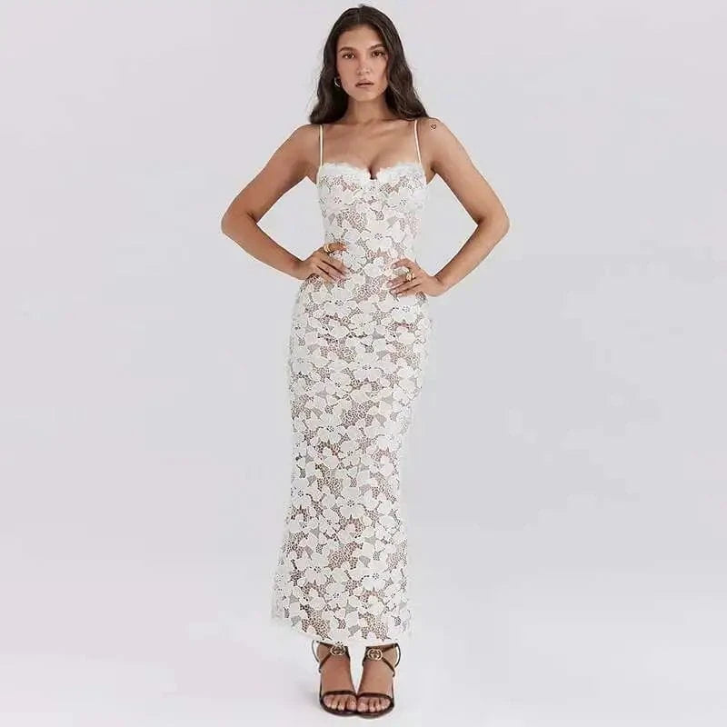 Robe de soirée blanche dentelle longue